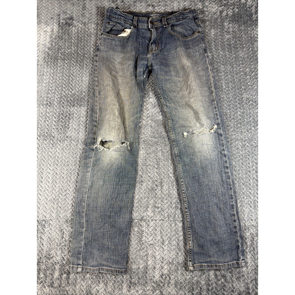 Women's Levi Strauss Signature Mid Rise Straight Jeans Size‎ 16 Reg Distressed